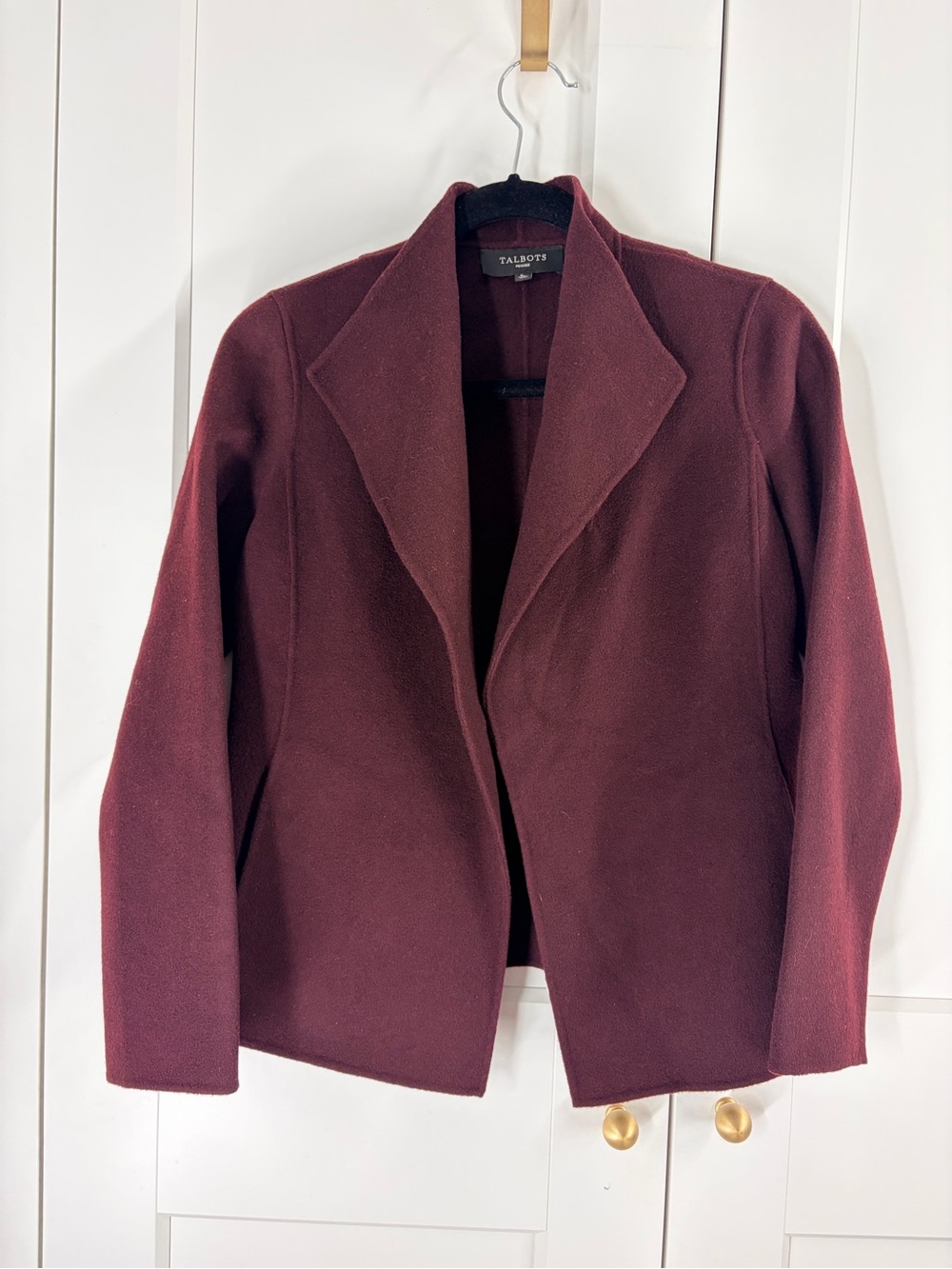Talbots Women's Burgundy Open-Front Wool-Blend Jacket | S